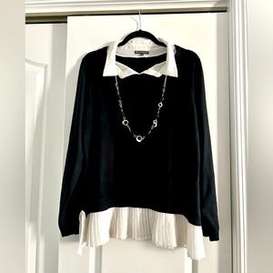Adrianna Pappel Women’s sweater with dress shirt attached. Black
